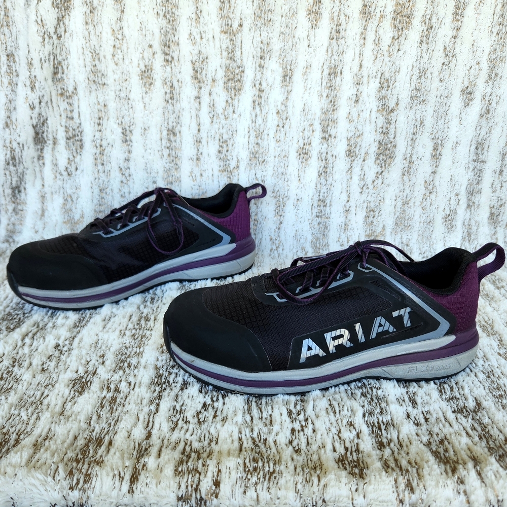 Ariat "Outpace" Composite Toe Work Shoe Black Shadow Purple | Women's Size 8 - Picture 6 of 14